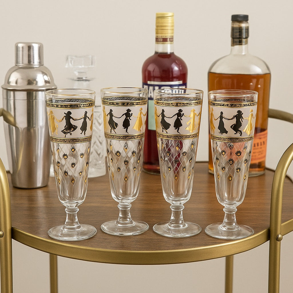 Set of 4 MCM Aldon Greek Goddess Pilsner Glasses
