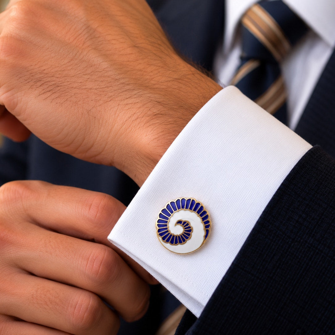 MCM Japanese Blue & White Enamel Spiral Cufflinks