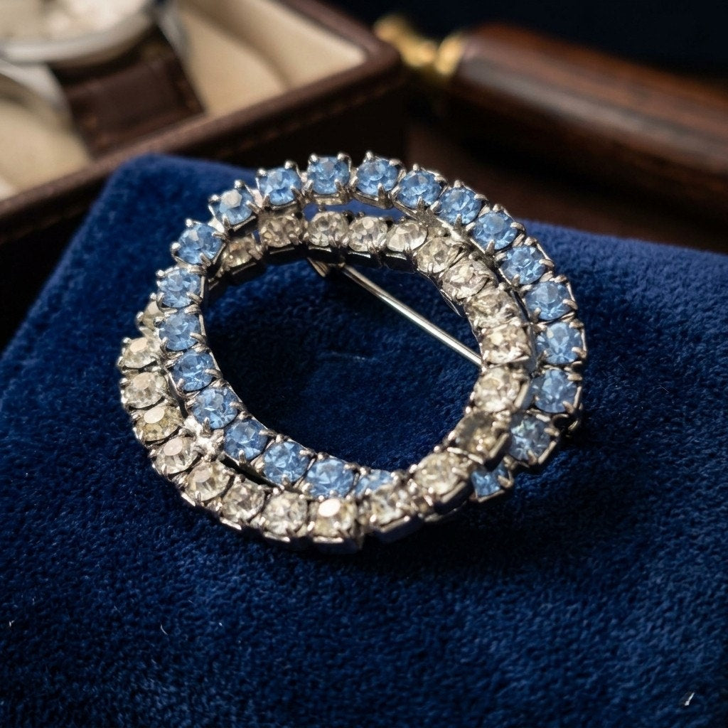 Mid-Century Sapphire Blue and Diamond Brooch