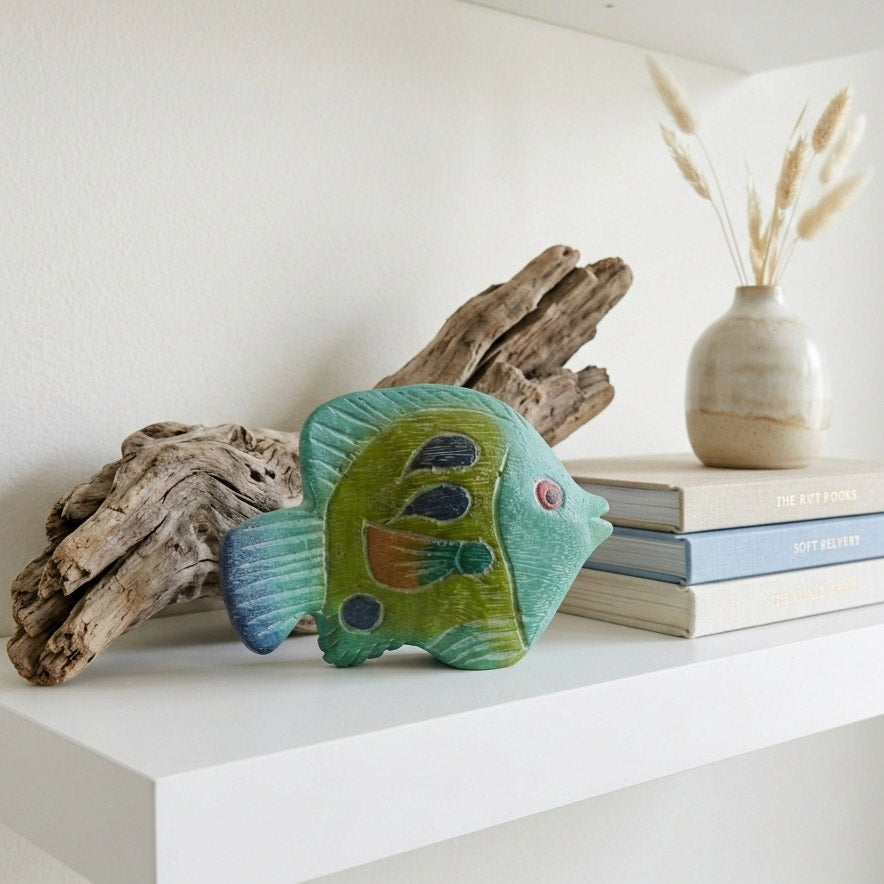 Vintage Mid-Century Hand-Carved Wooden Fish Figurine | 1960s–70s Coastal Art