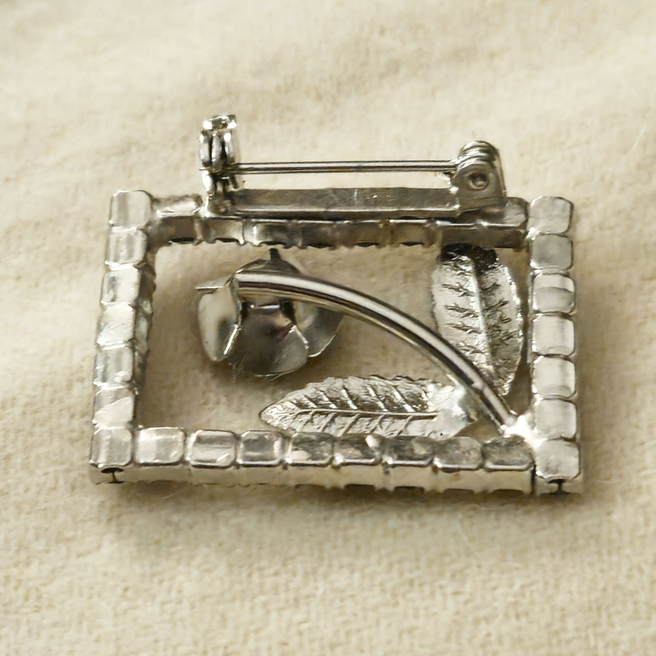 Vintage Mid-Century Blue Rhinestone Flower Brooch | Sapphire Rectangular Pin