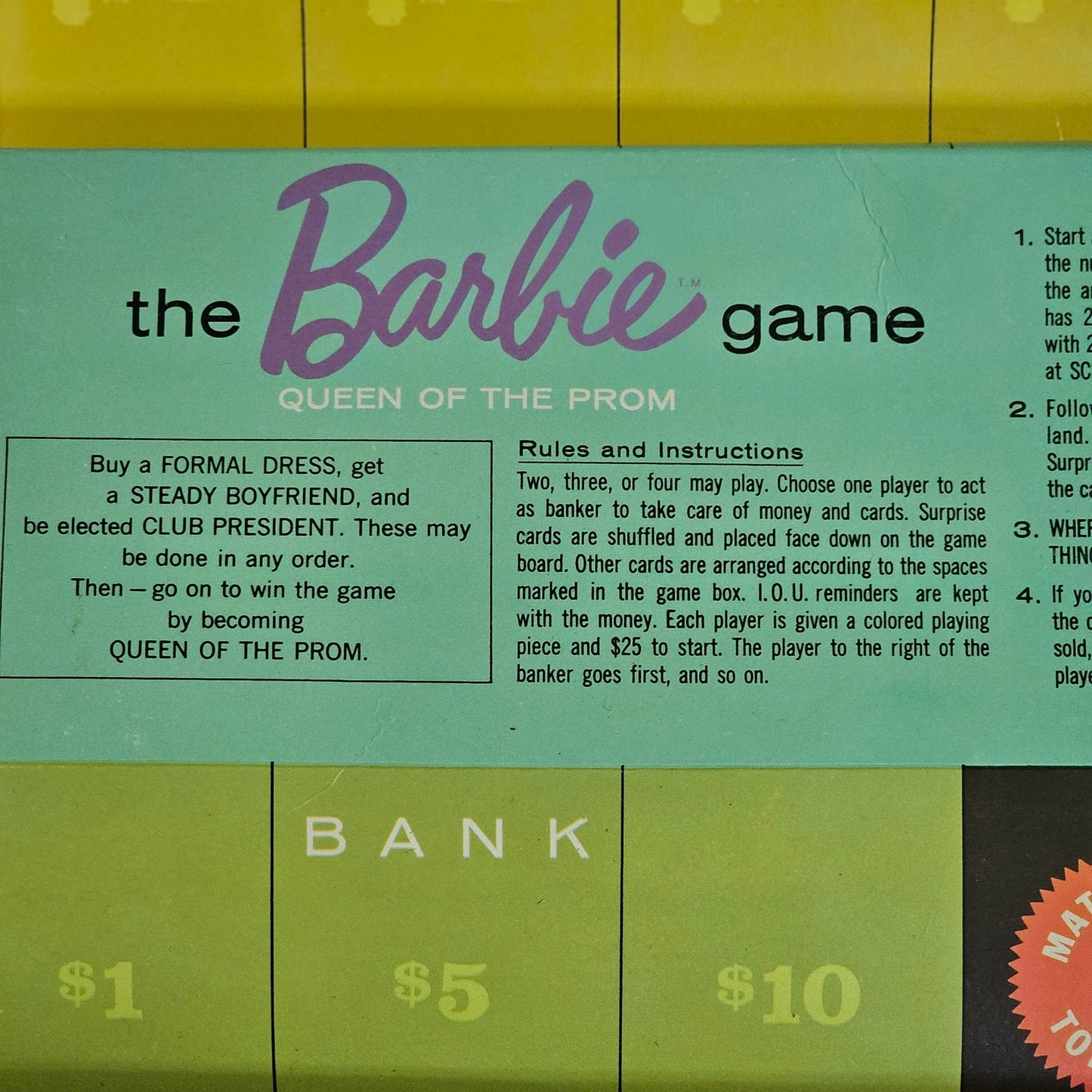 1960 Mattel Barbie Queen of the Prom Board Game