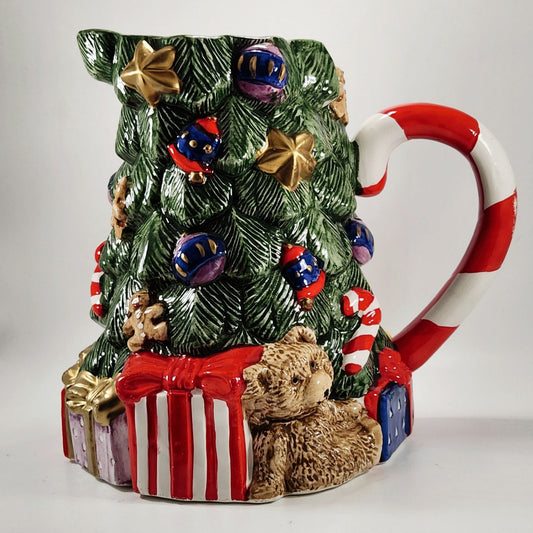 Vintage Fitz and Floyd Christmas Tree and Toys Pitcher with Candy Cane Handle