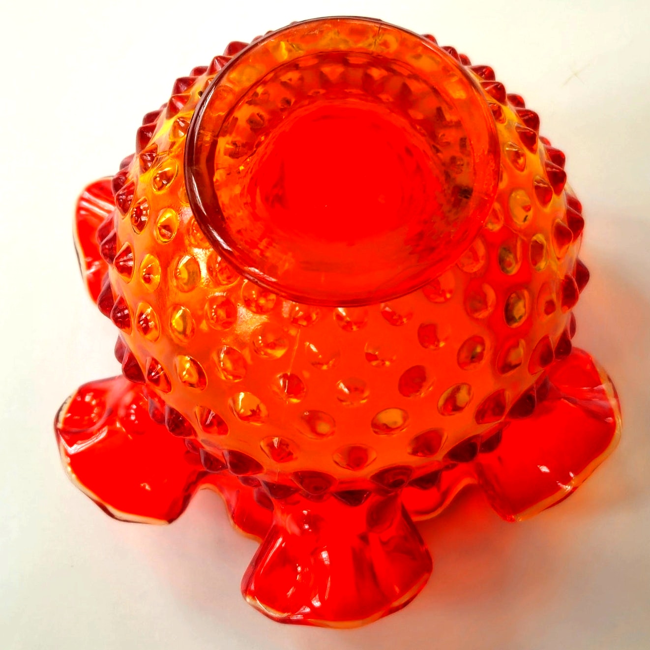 Vintage Amberina Hobnail Glass Rose Bowl