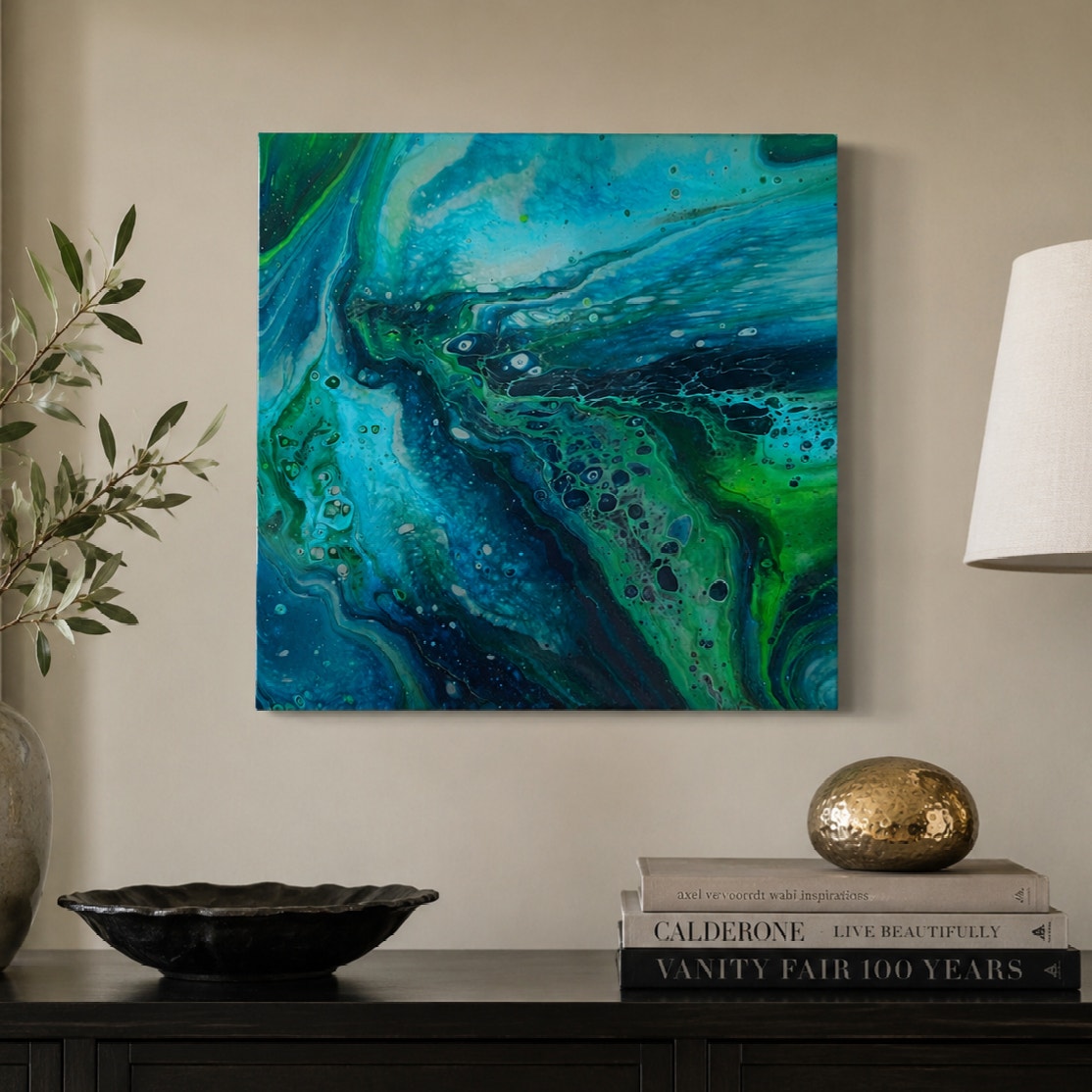 Original Hand-Poured Acrylic Abstract Painting on Canvas