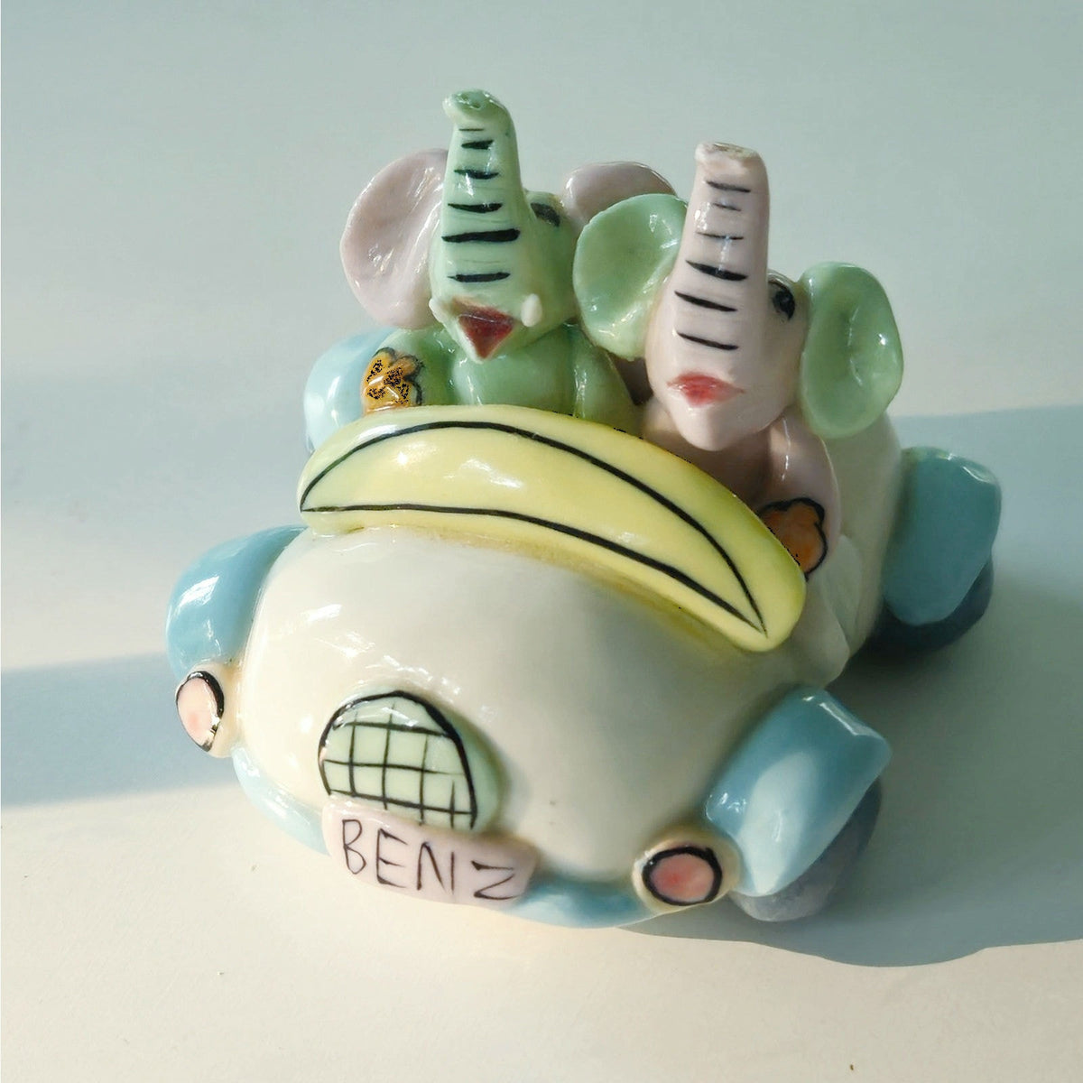 Vintage Ceramic Elephant Car Figurine