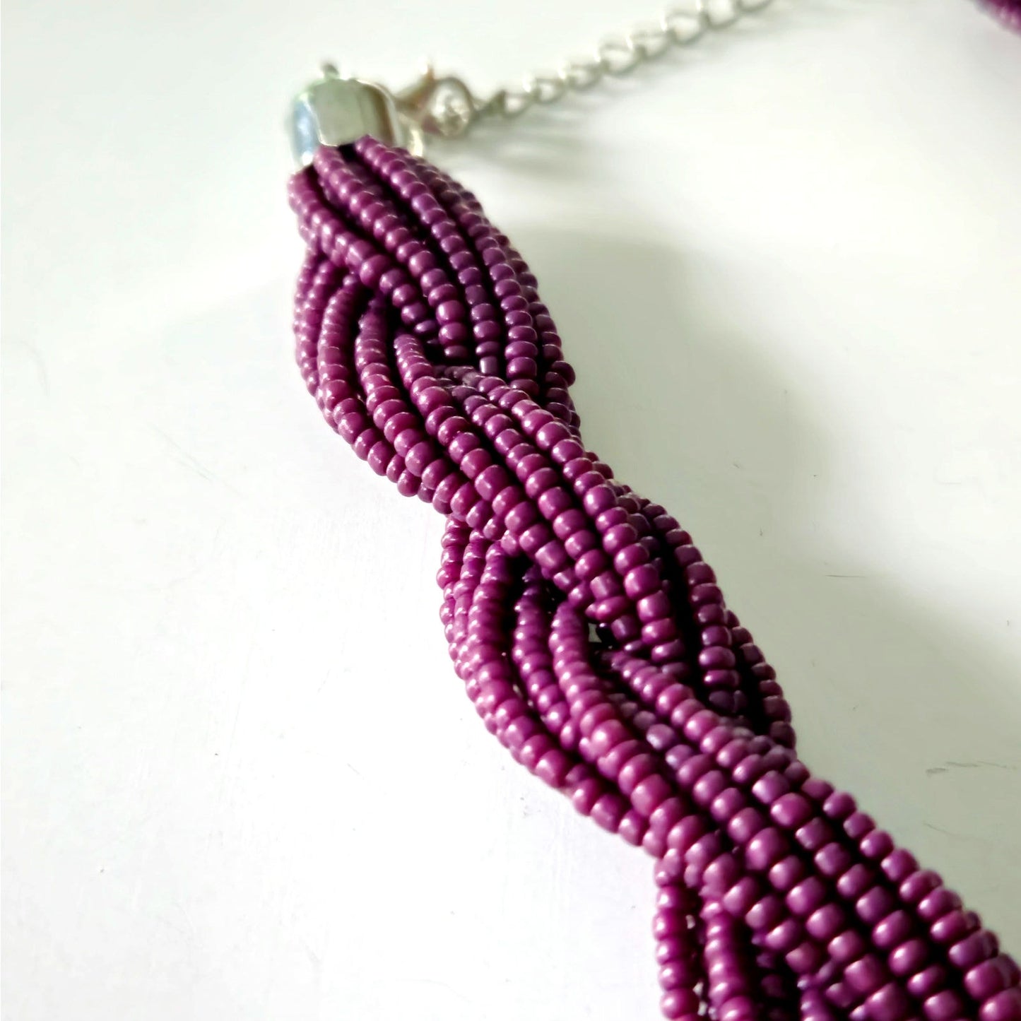 Vintage Y2K Multi-Strand Purple Seed Bead Braided Statement Necklace