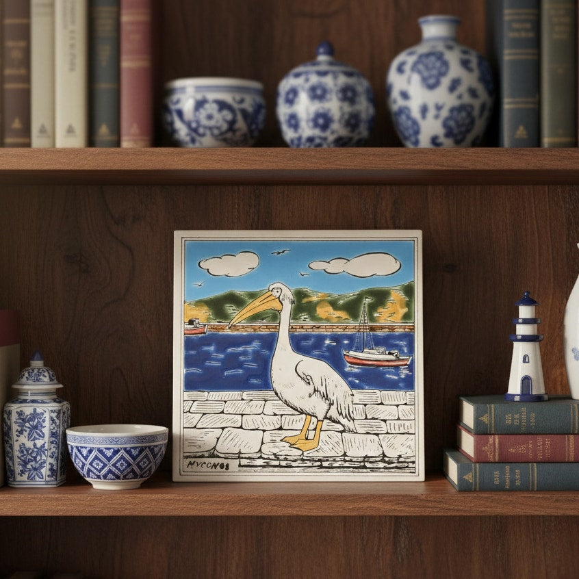 1970s Greek Ceramic Tile | Handmade Mykonos Pelican