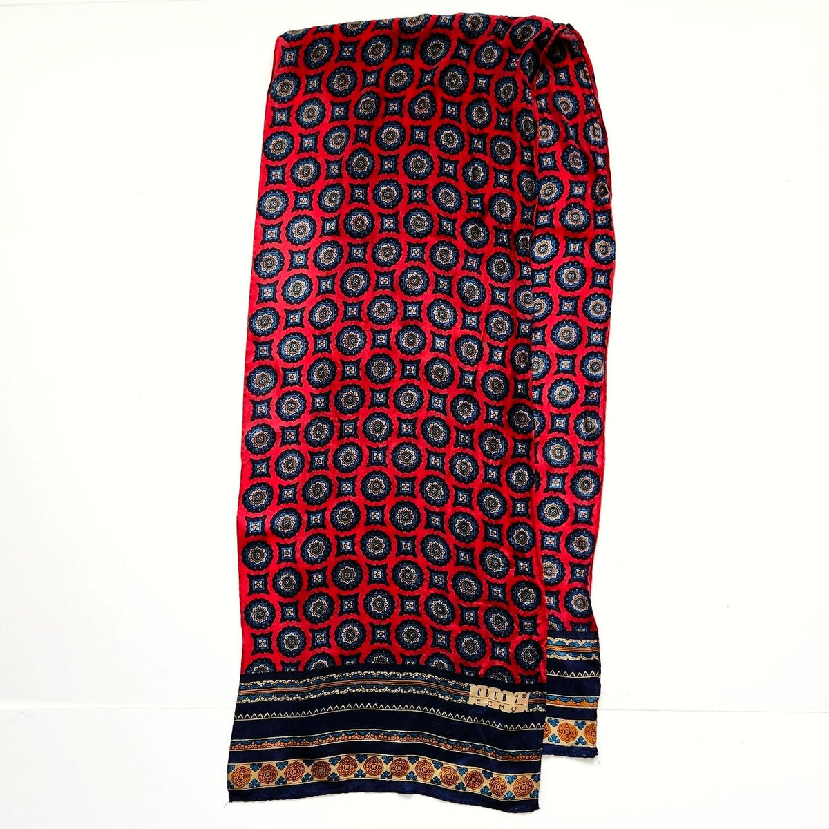 Vintage Club 7 Echo Silk Scarf | 1990s Red & Navy Geometric Print