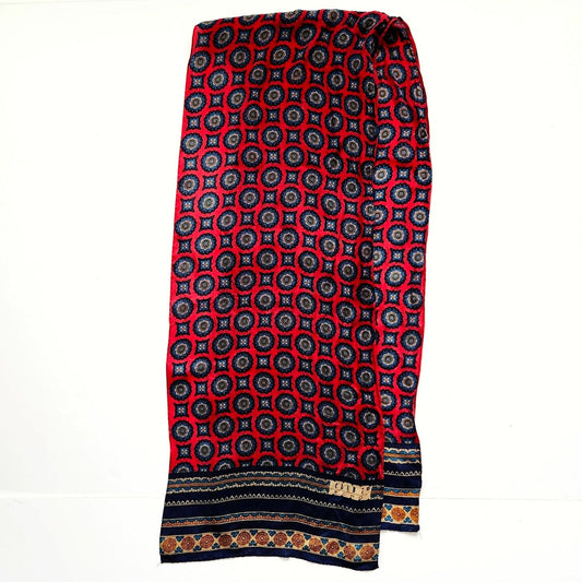 Vintage Club 7 Echo Silk Scarf | 1990s Red & Navy Geometric Print