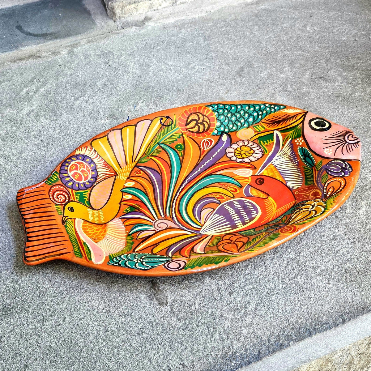 1970s Hand Painted Terracotta Fish Plaque