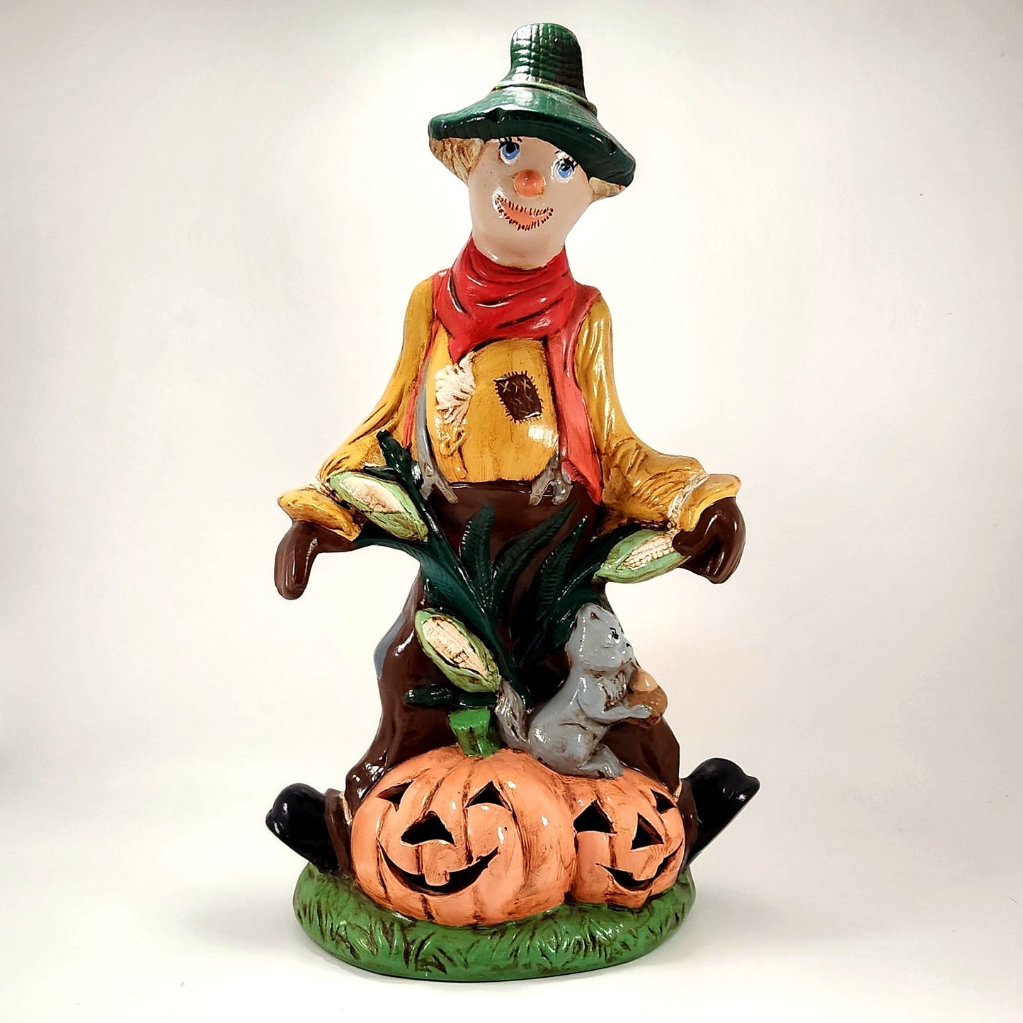 1970s Ceramic Halloween Scarecrow & Pumpkin Luminary