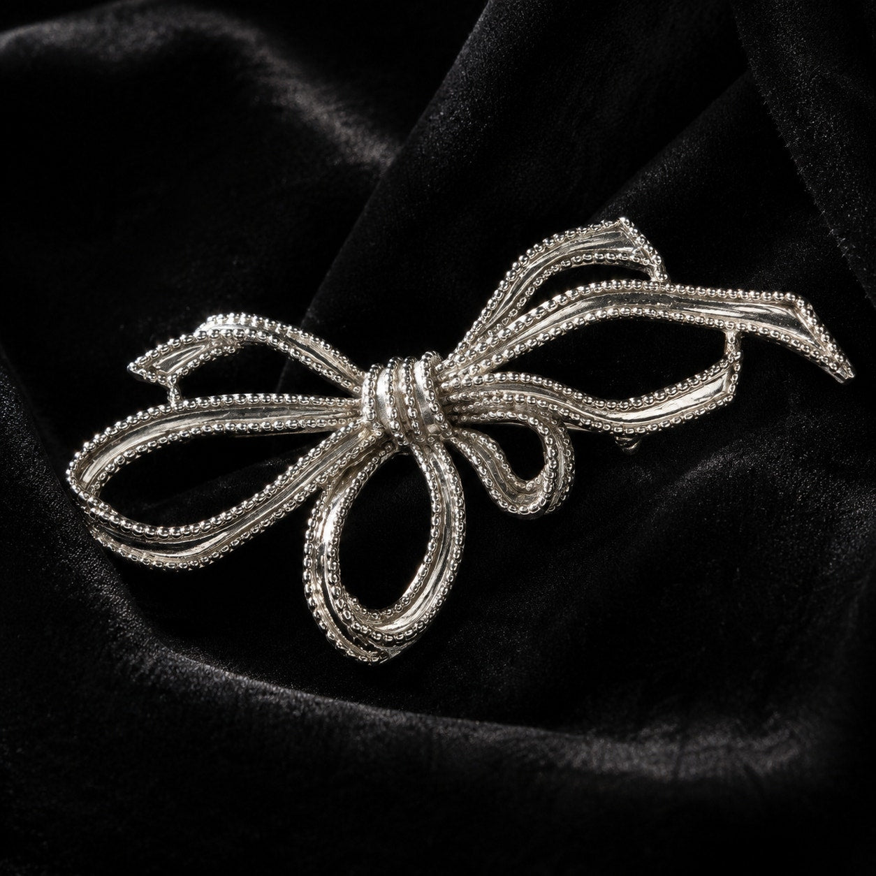1950s Trifari Silver Tone Ribbon Bow Brooch