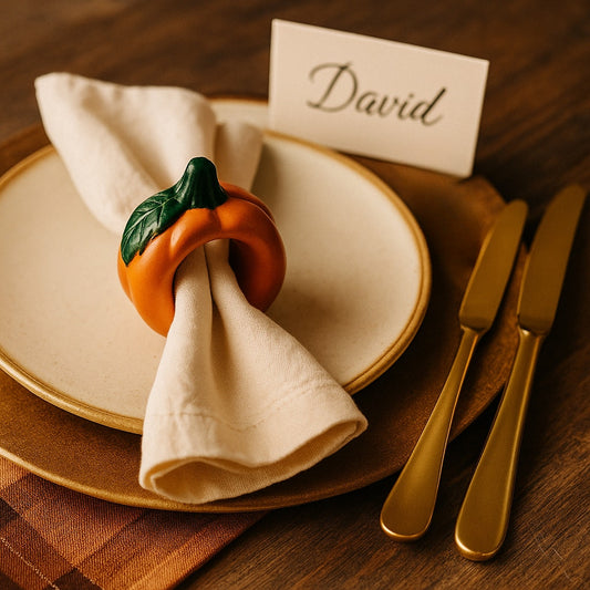 Vintage Hand Painted Porcelain Pumpkin Napkin Rings, Set of 4, World Bazaars Harvest Collection Fall Table Decor