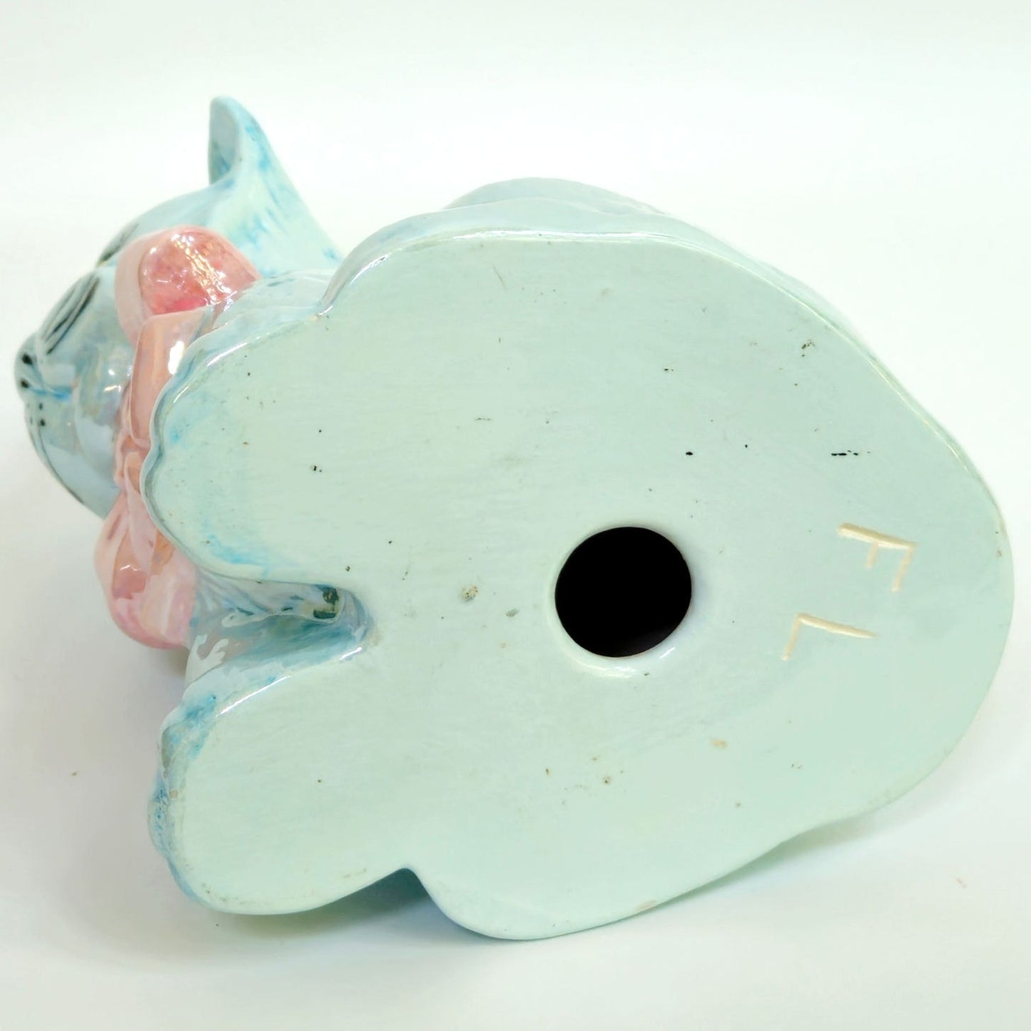 1960s Iridescent Blue Ceramic Cat Figurine
