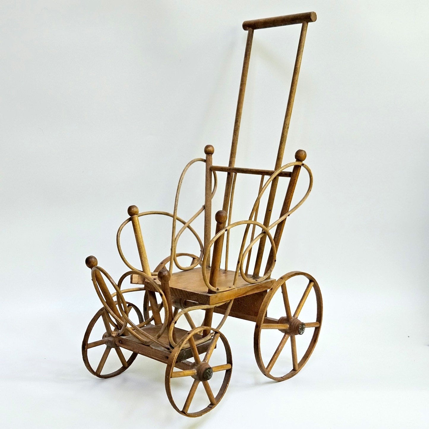 Antique Victorian Handmade Bentwood Doll Push Chair Stroller Circa 1900