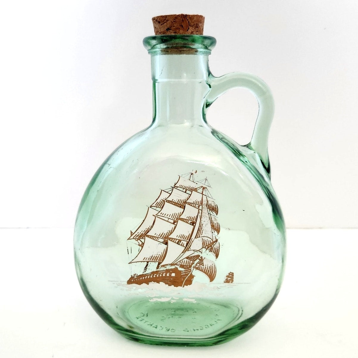MCM Vintage Old Fitzgerald Green Glass Flagship Decanter Bottle – 1960s Barware