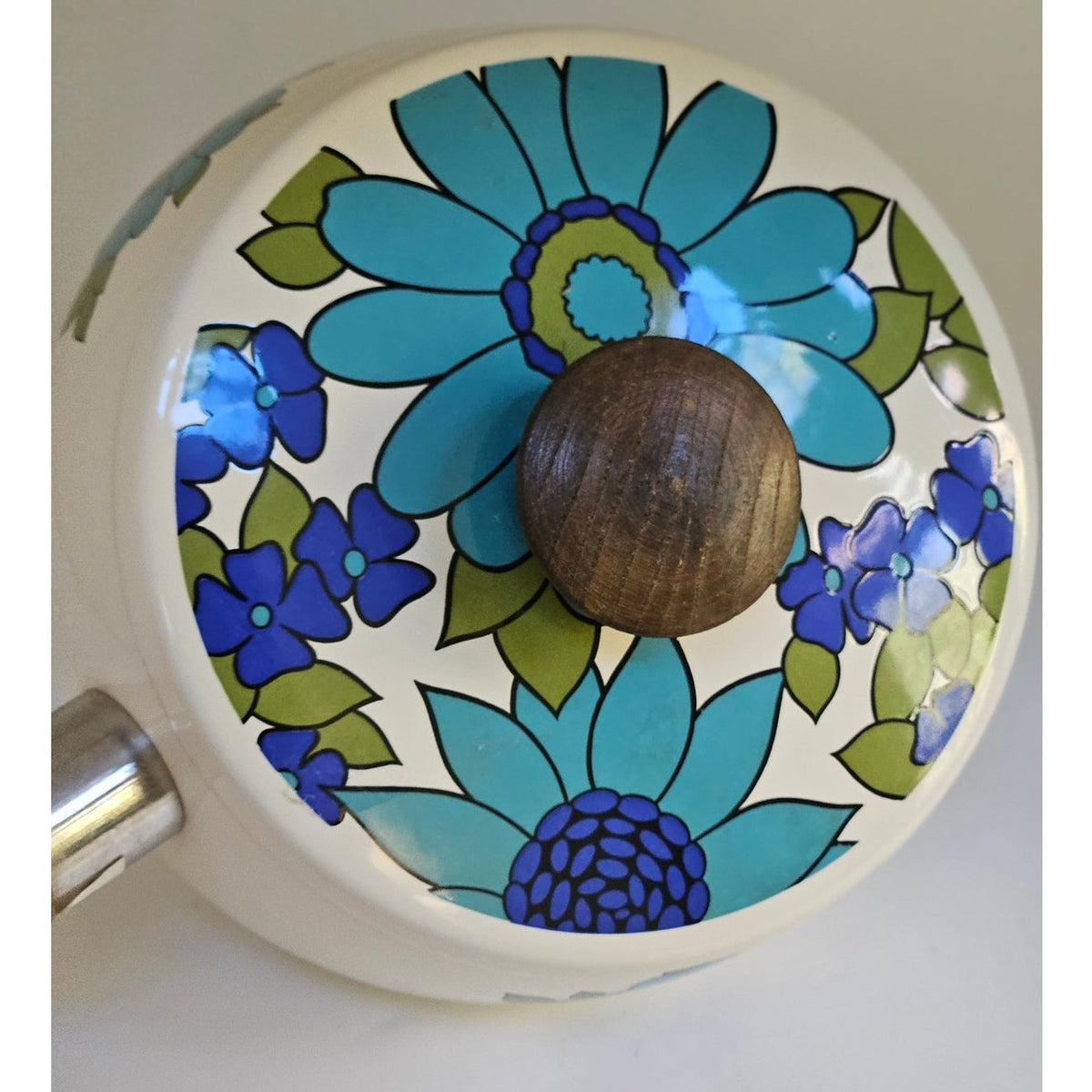 1970s Blue Floral Fondue Set