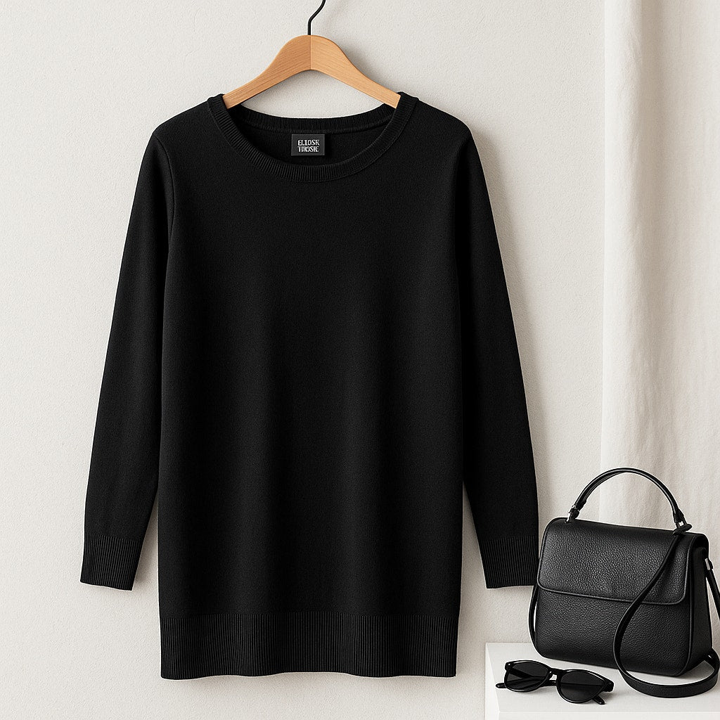 100% Italian Merino Wool Black Tunic Sweater | Women's M
