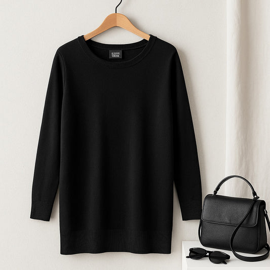 100% Italian Merino Wool Black Tunic Sweater | Women's M